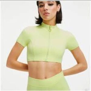 Good American Green Fitted Crop Top Short Sleeve Sz XS